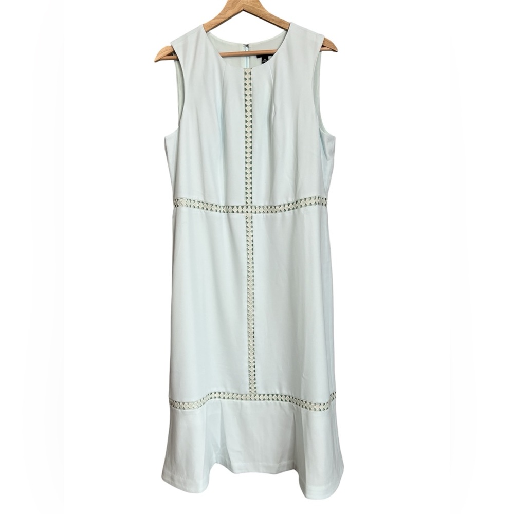 Ann Taylor dress crochet embroidered cutout sheath midi light blue special event